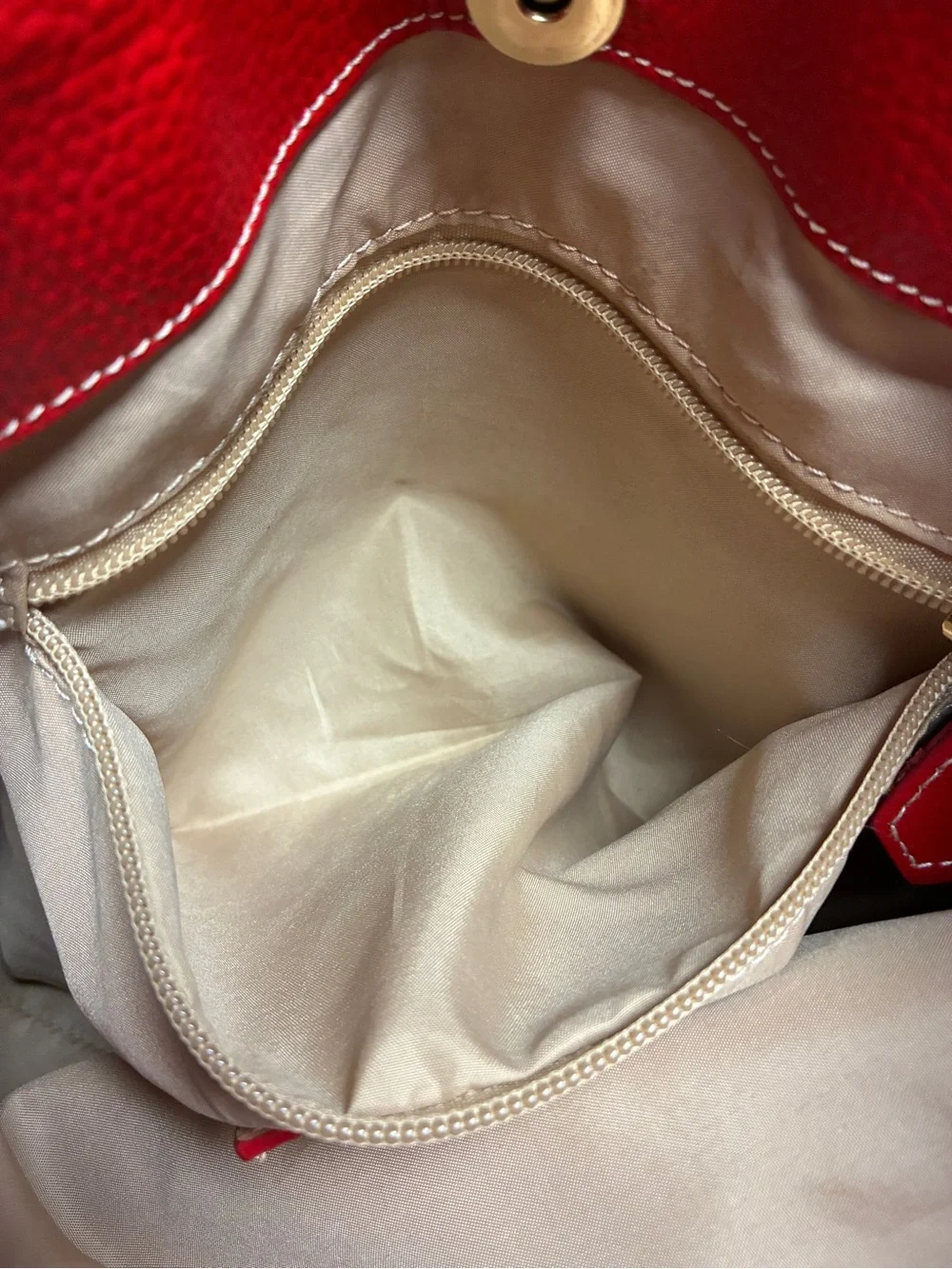 LAGGO Andrea Pebbled Leather Hobo Shoulder Bag Red Tassel Front Pockets Large